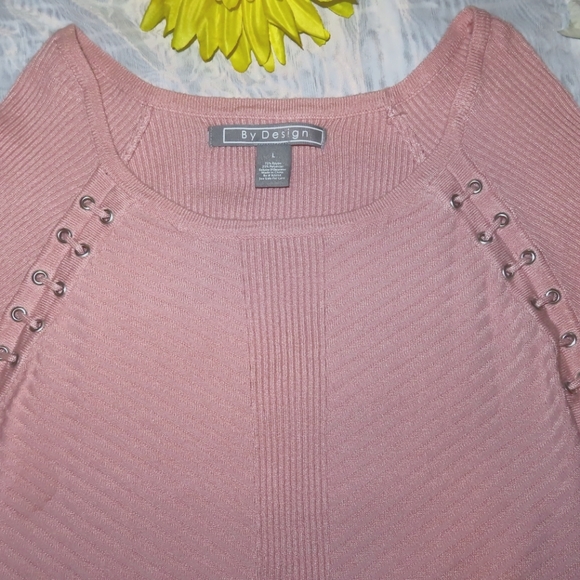 Longsleeves stretchable lace up pink top size L- By Design - Picture 2 of 9